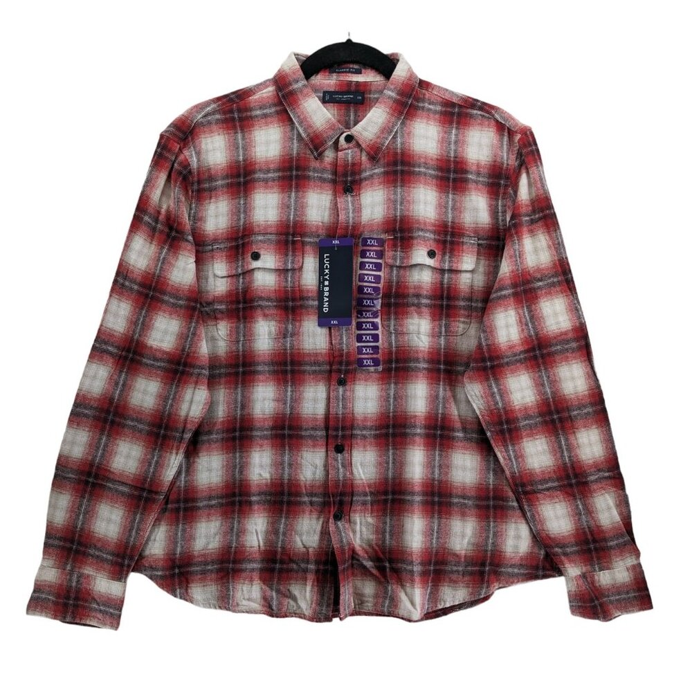 Lucky Brand Flannel‎ Shirt Red Plaid 7MS4000 Humboldt Woven Western Classic Gift